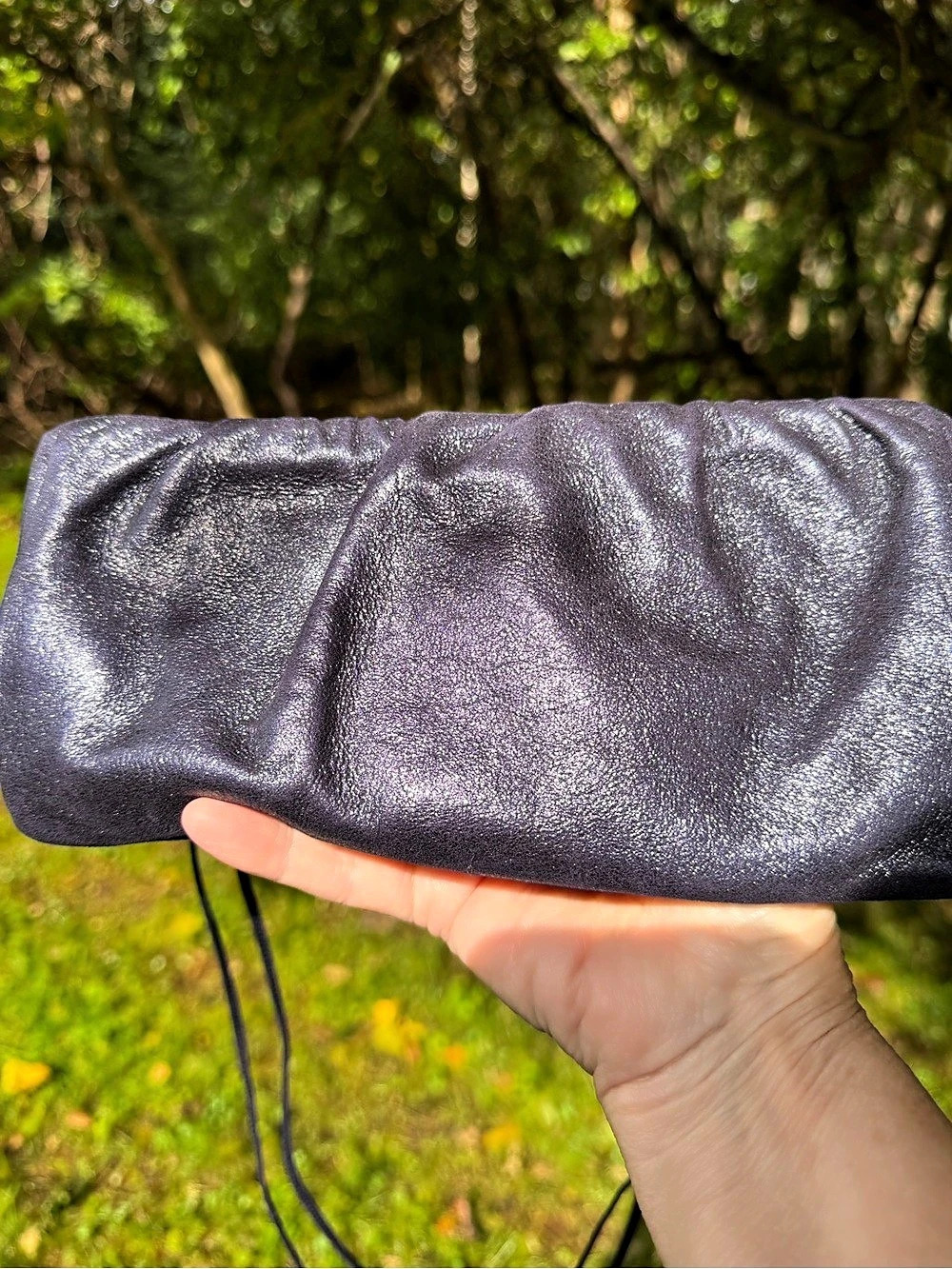 Sergio Rossi Leather Gathered Frame Shoulder Evening Bag in Midnight Blue